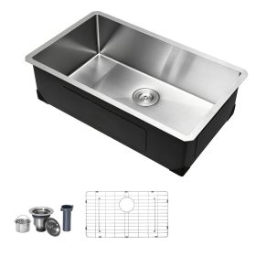 30-inch Kitchen Undermount Single Bowl Sinks, Stainless Steel Drop-In Farmhouse Basin with Accessories, Household Dishwasher Sinks for RV