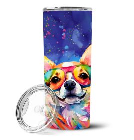 Chihuahua Hippie Dawg Stainless Steel Skinny Tumbler Vacuum Double Walled Reusable Insulated Tumbler Travel Cup for Coffee Cocktails Gift with Li