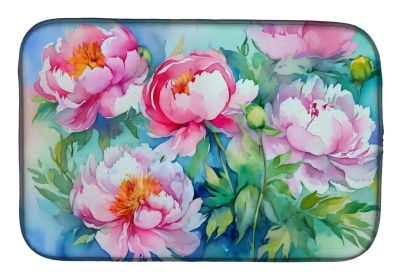 Peonies in Watercolor Dish Drying Mat Absorbent Dish Drying Mat Pad for Kitchen Counter Dish Drainer Mat for Countertop, 14 x 21", Multicolor