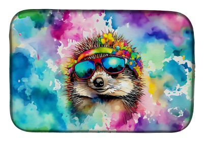Hippie Animal Hedgehog Dish Drying Mat Absorbent Dish Drying Mat Pad for Kitchen Counter Dish Drainer Mat for Countertop, 14 x 21", Multicolor
