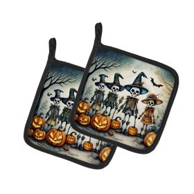 Calacas Skeletons Spooky Halloween Pair of Pot Holders Kitchen Heat Resistant Pot Holders Sets Oven Hot Pads for Cooking Baking BBQ, 7 1/2 x 7 1/